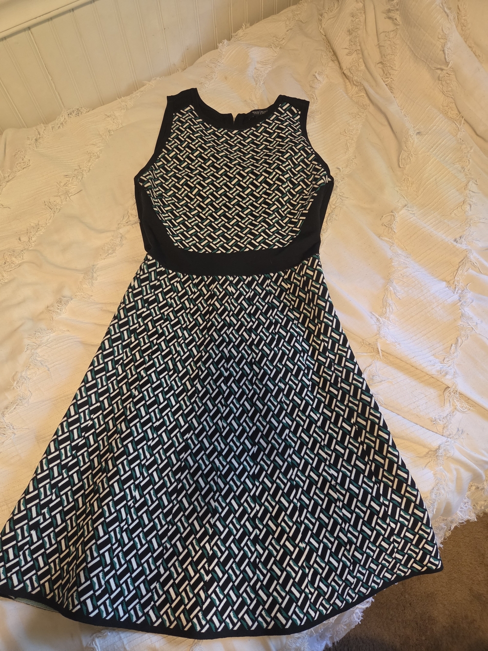 NWOT WHBM Sleeveless Black Geometric Fit-and-Flare Dress